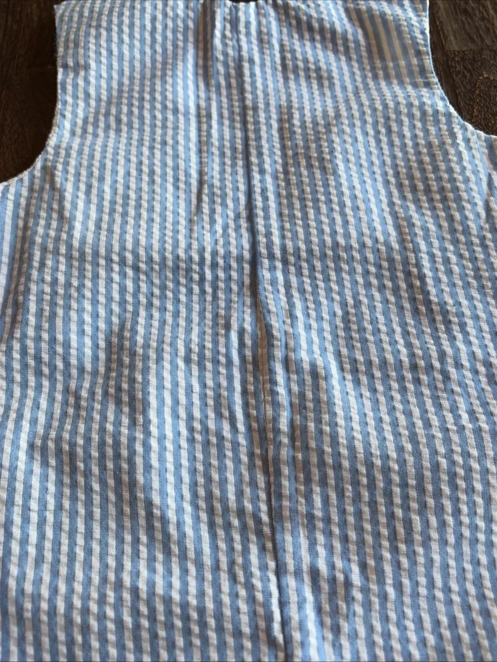 Baby Blue Striped Seersucker Romper Embroidered Nautical Teddy Bear 6-9 Mo